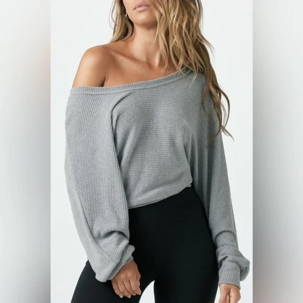 Joah Brown slouchy Off-Shoulder Gray Sweater